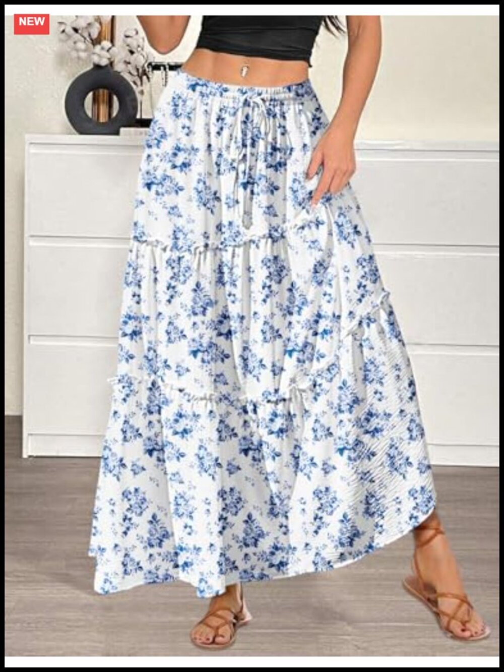 Boho Floral Printed High Waist Maxi Skirt with Pockets - Picture 4 of 6